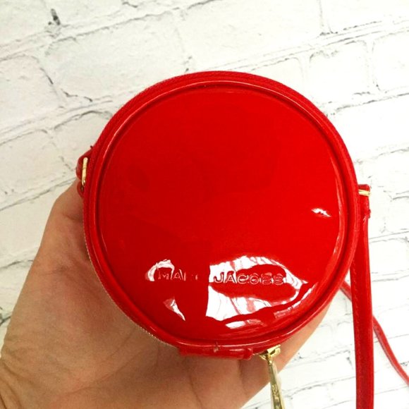 Marc Jacobs Handbags - MARC JACOBS Mini 4" Red Patent Leather Crossbody Round Circle Canteen Bag Purse